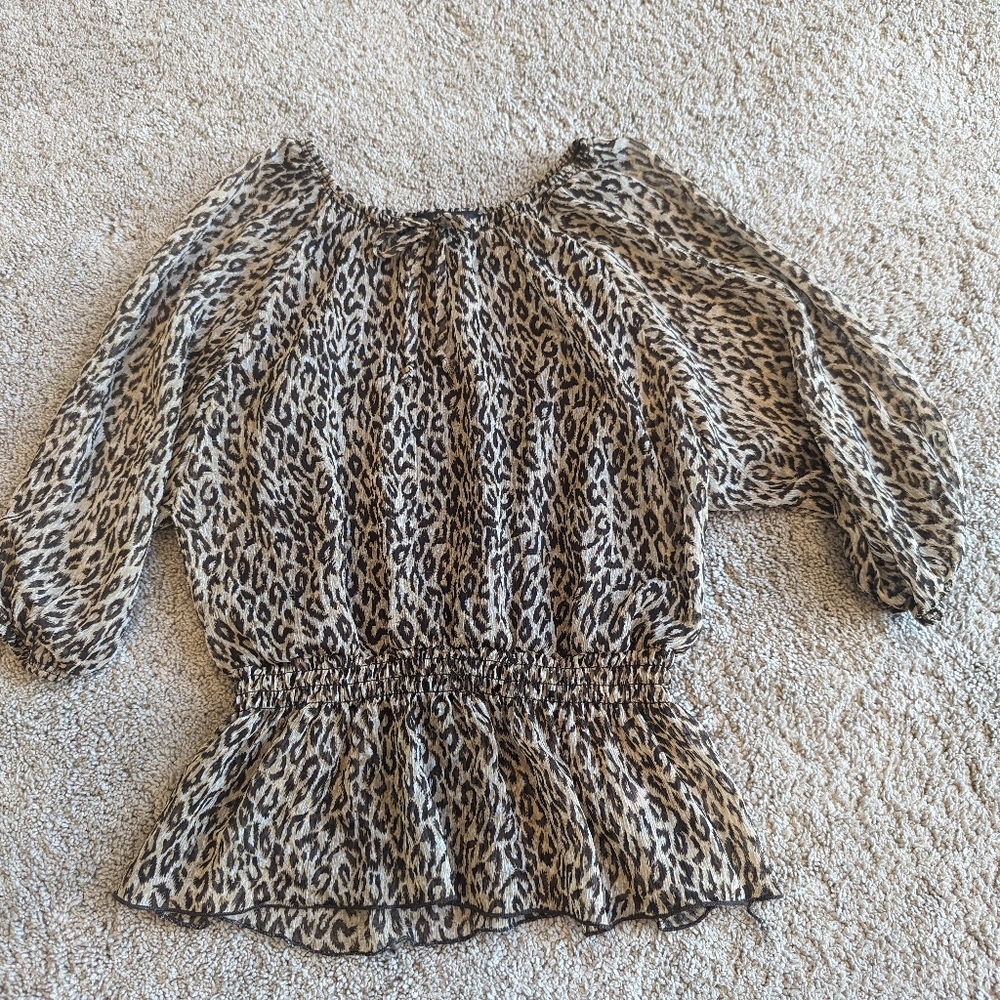 🦩Girls BCX Girl Leopard Print Peplum Top Blouse w/ Tank Underneath Size S